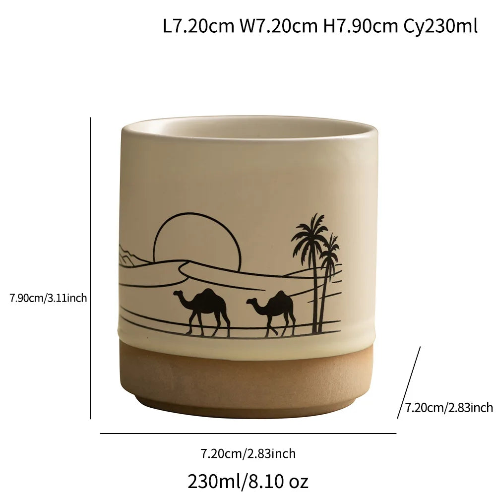 230ML Tasse Rétro en Poterie Grossière Style Moyen-Orient Arbre à Palmiers Arabe Chameau Thé