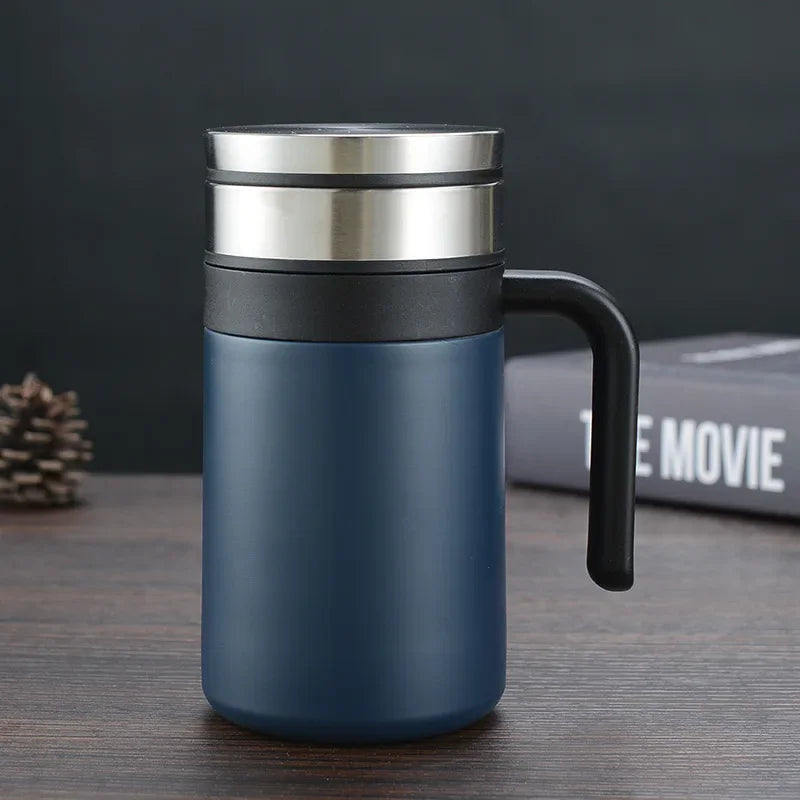 Bouteille isolante de bureau en acier inoxydable 304, thé, avec poignée sans couture, pour hommes