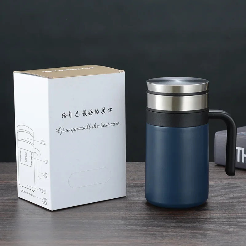 Bouteille isolante de bureau en acier inoxydable 304, thé, avec poignée sans couture, pour hommes