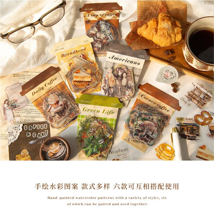 Lot de stickers PET Thème café vintage Créativité Adhésif DIY Scrapbooking
