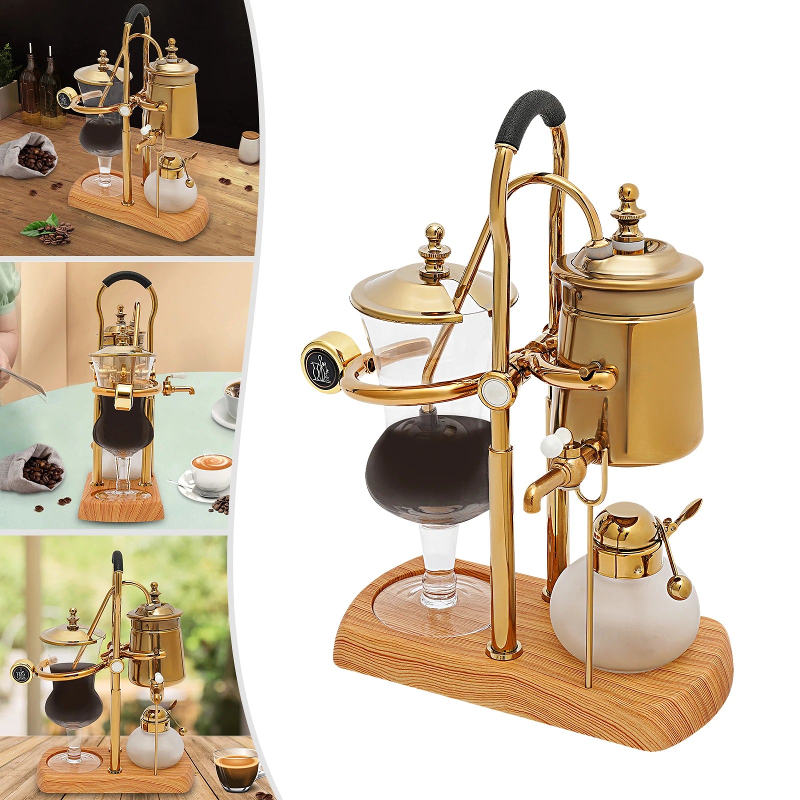 Lot de 400 ml de cafetière à siphon dorée avec filtre intégré pour thé et café