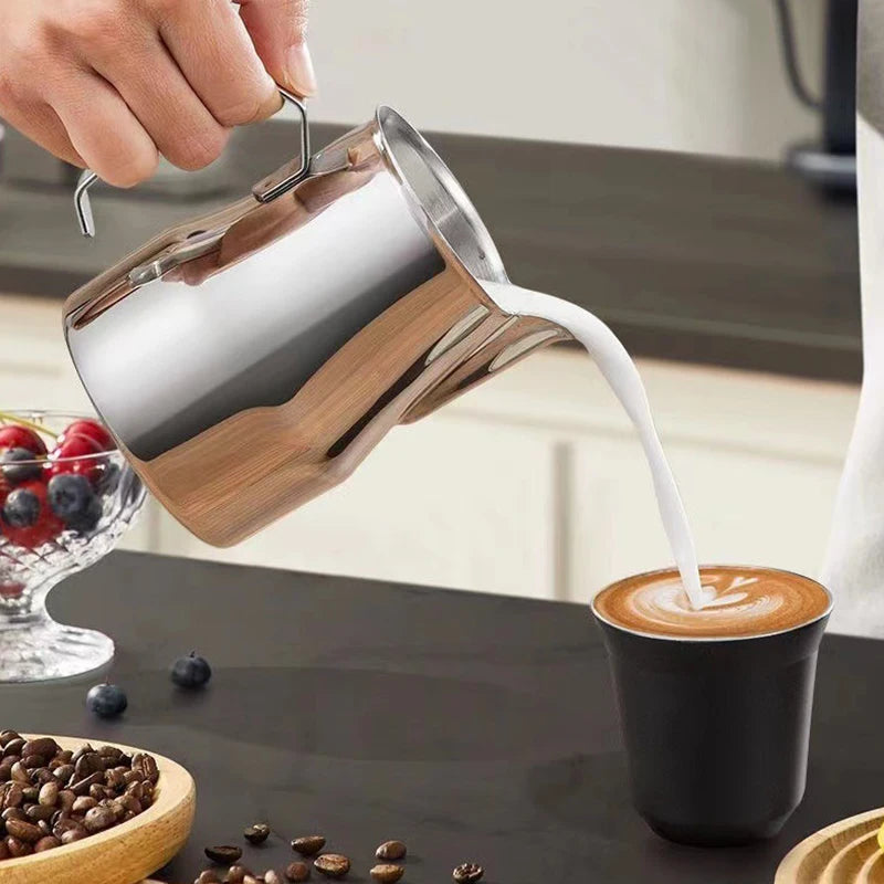 Pichet à mousser le lait en acier inoxydable, long bec arrondi, pichet à latte art, lait