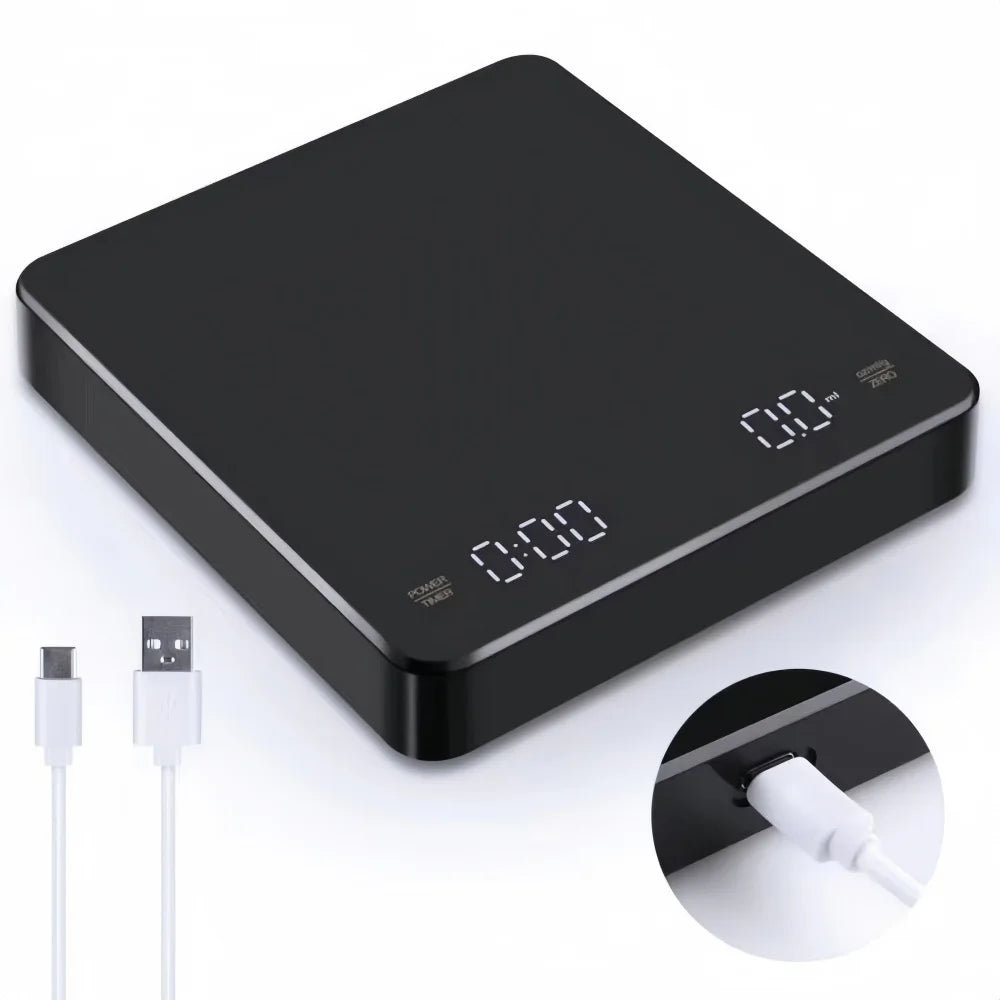 High-precision Electronic Coffee Scale with Waterproof Pad LED Display USB Timing Professional Home Coffee Accessories 3kg/5kg