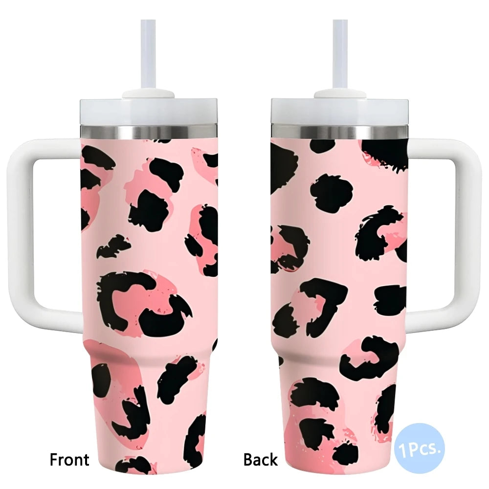 Bouteilles isothermes à imprimé léopard rose et noir, en acier inoxydable