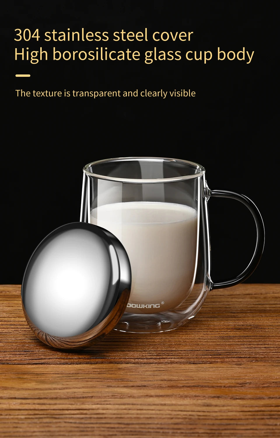 Tasse en verre à double paroi en verre borosilicate de 350-450 ml, résistante à la chaleur