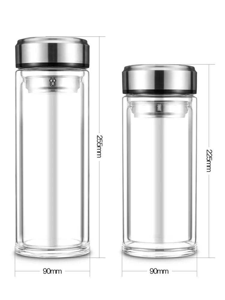 Bouteilles de thé en verre étanches avec infuseur Tasse à double paroi en acier inoxydable