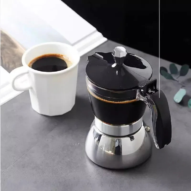 Cafetière Moka Classique en Acier Inoxydable, Cafetière Expresso 4/6 Tasses pour Cuisinière, Café Italien