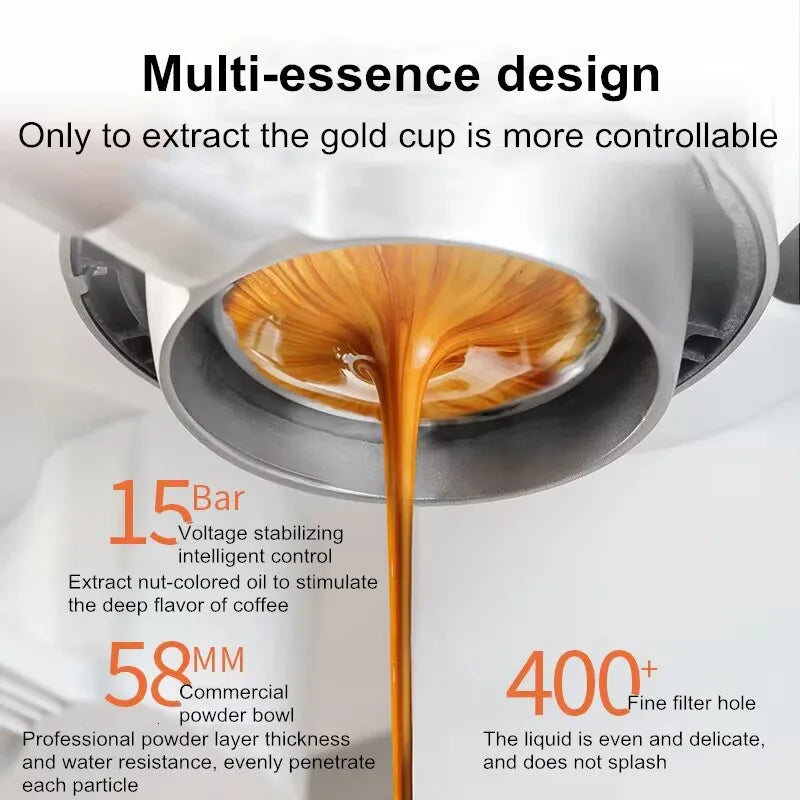 2-in-1 Coffee Machine with Grinder & Milk Frother - 15Bar Espresso Maker for Hot/Iced Coffee Grinding Degree Adjustment Office