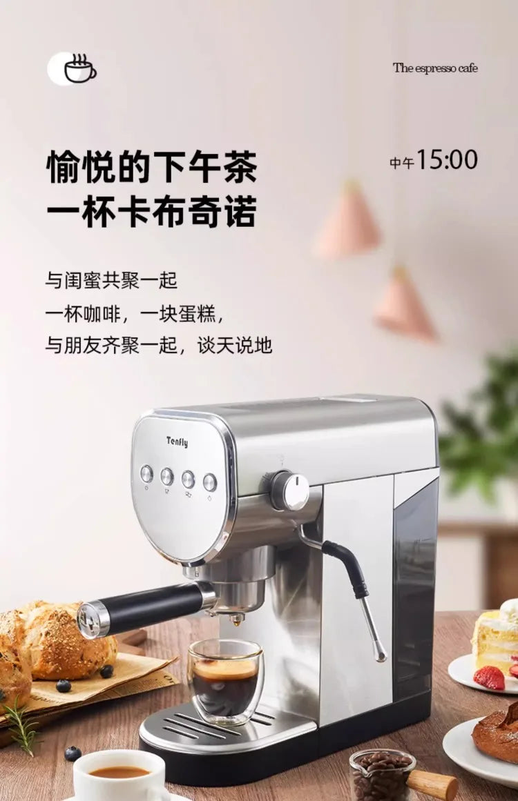Machine à expresso semi-automatique Tenfly avec pompe 20 bars, compacte pour la maison