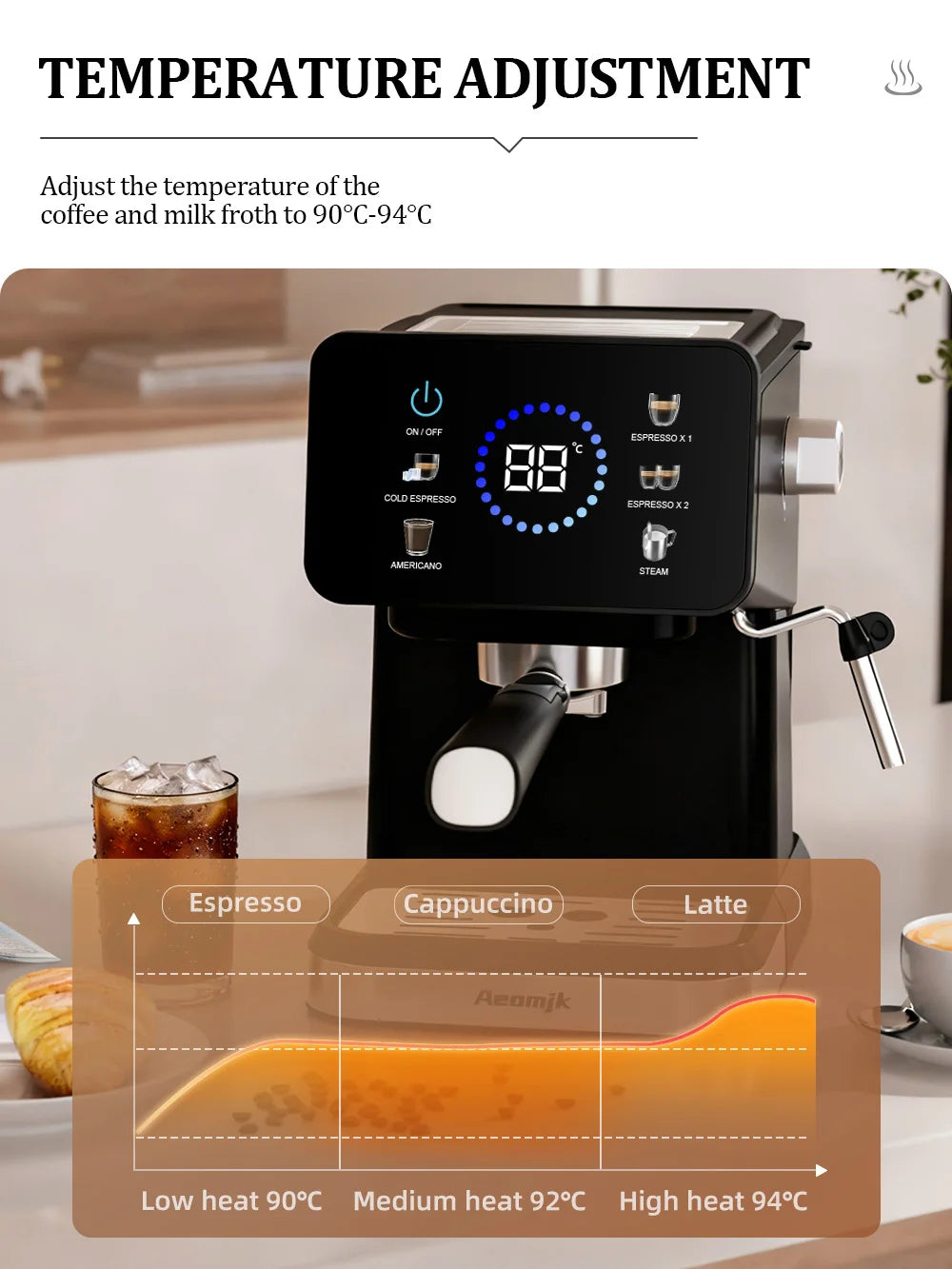 Machine à expresso domestique Machine à café infuseur chaud et froid à écran tactile