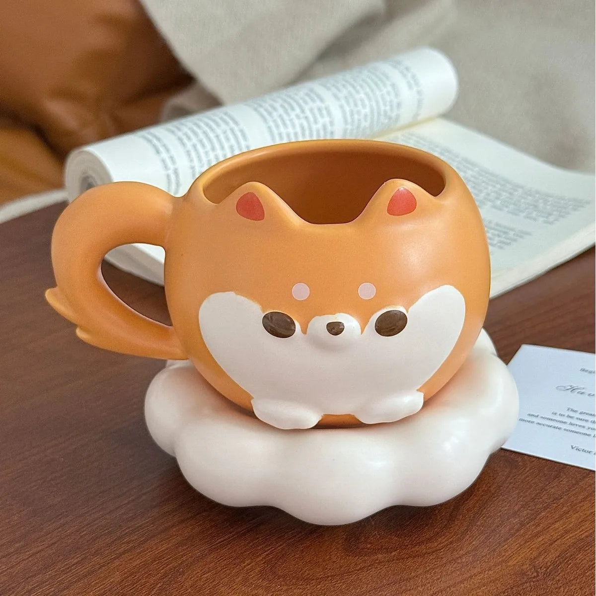 Mug en céramique mignon de Shiba Inu de dessin animé avec couvercle et cuillère, de grande valeur, mignon et amusant
