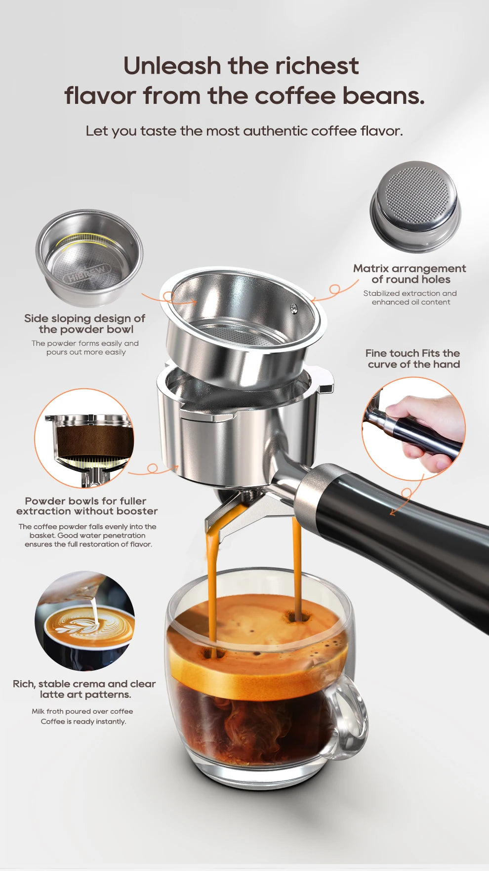 HiBREW 20Bar Semi Automatic Espresso Coffee Machine Temperature Adjustable Cold/Hot Super Slim Coffee Maker Cappuccino H10B