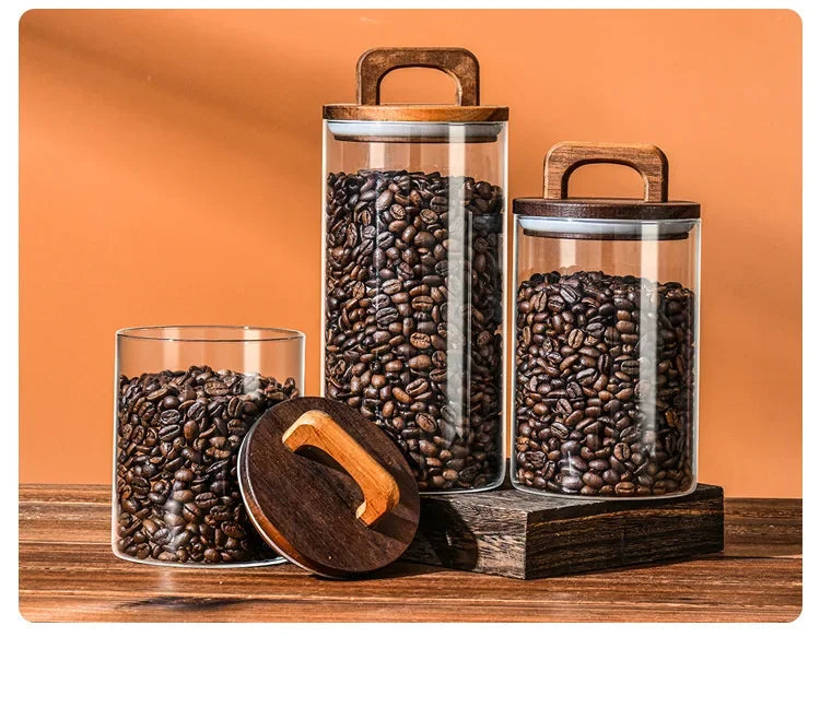 Bocal en verre avec couvercle en bois 1 pièce, récipient alimentaire hermétique, pour grains de café, cuisine
