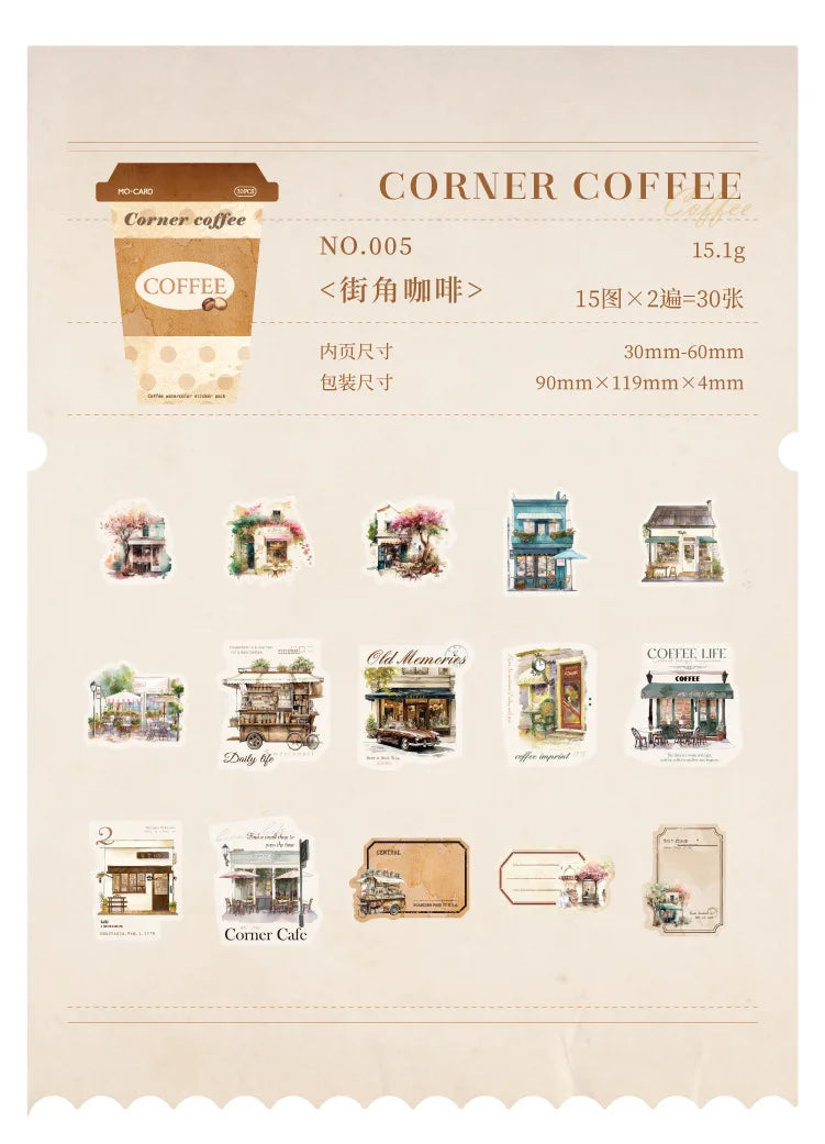Lot de stickers PET Thème café vintage Créativité Adhésif DIY Scrapbooking