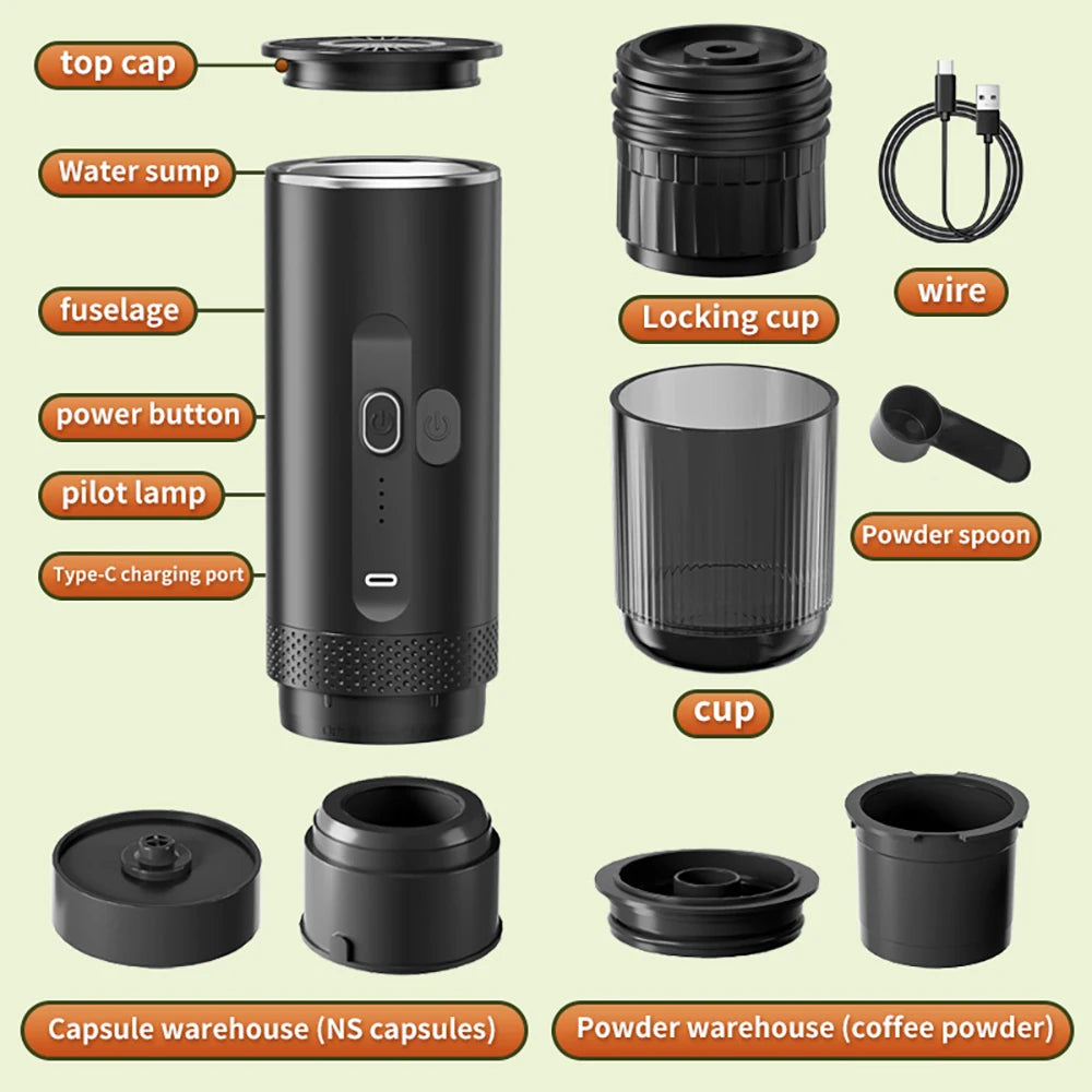 Machine à café expresso électrique sans fil 2 en 1 pour voiture et camping