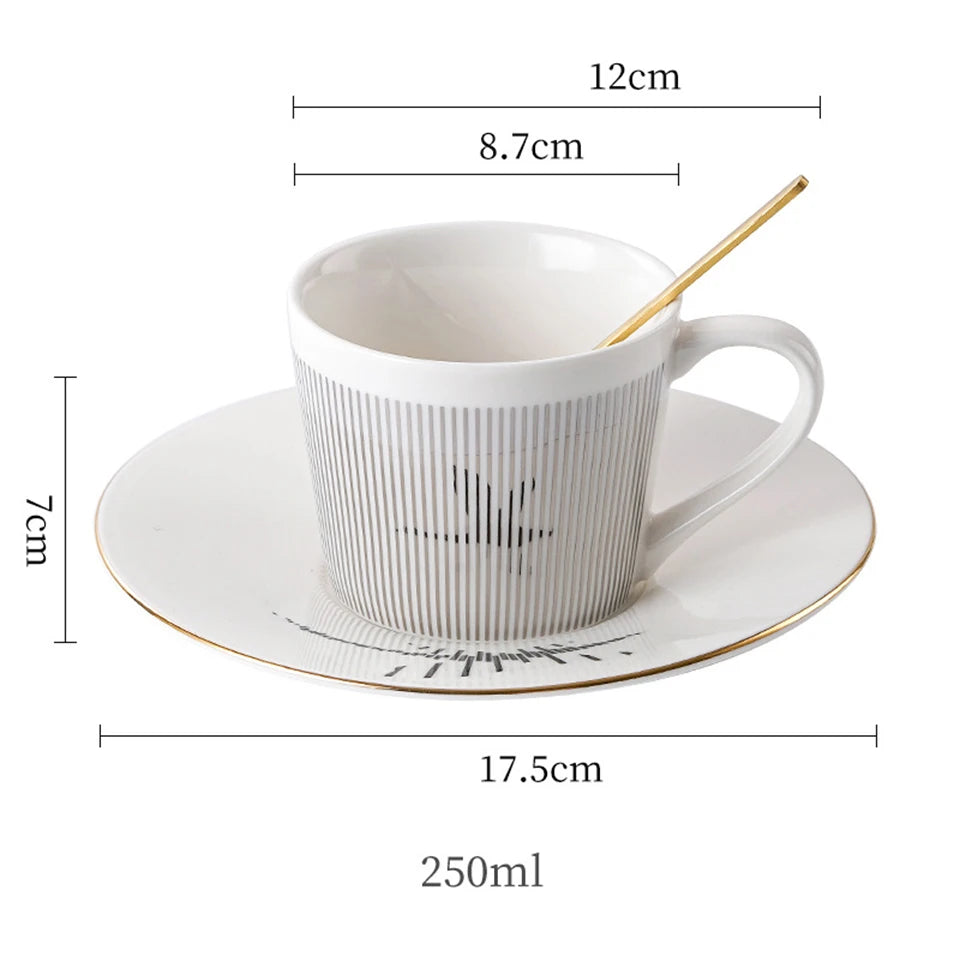 Ensemble tasse à café, soucoupe et plateau en céramique à reflet holographique mobile