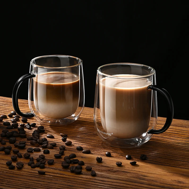 Tasse en verre à double paroi en verre borosilicate de 350-450 ml, résistante à la chaleur