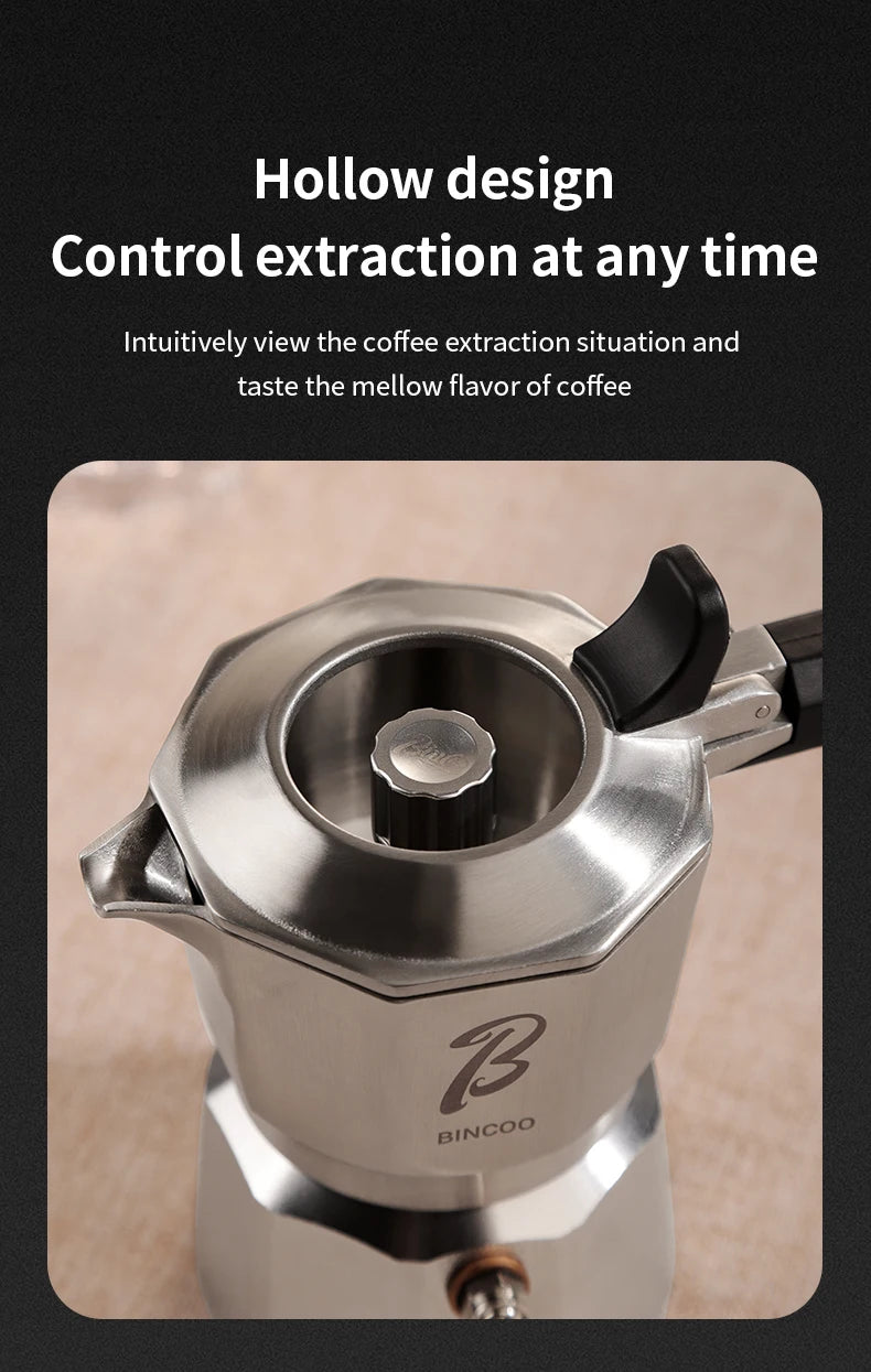 Bincoo Cafetière Mocha à Trois Valves en Acier Inoxydable 316, à Pression Concentrée
