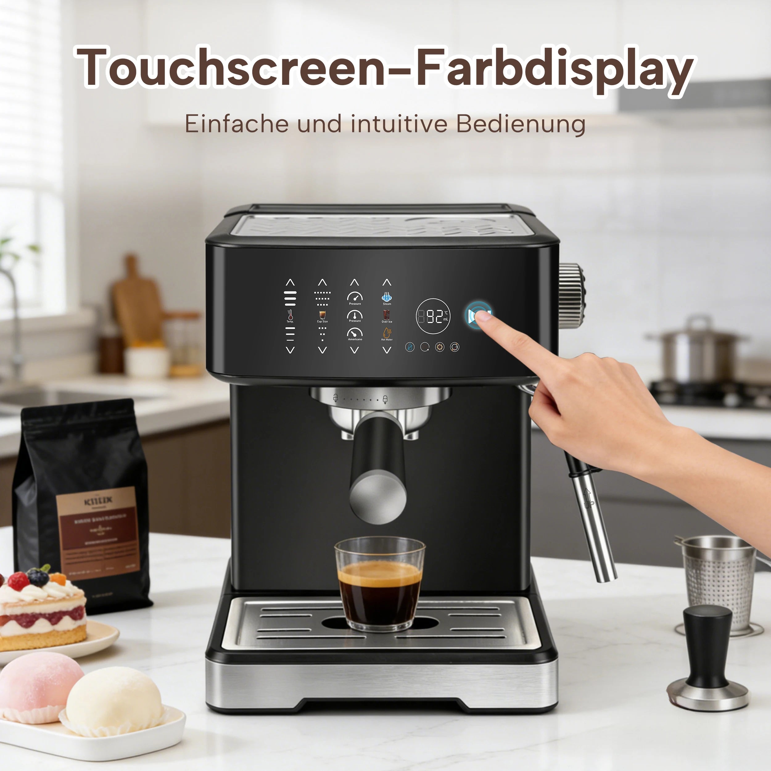 Machine à café expresso 20 bars 1400W avec mousseur à lait et écran tactile