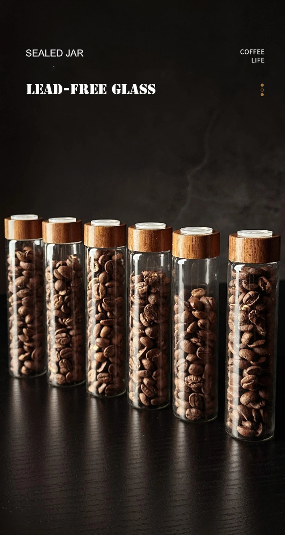 Présentoir de rangement pour grains de café en noyer, tube à thé, bouteille en verre