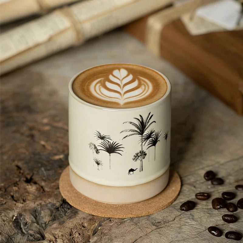 230ML Tasse Rétro en Poterie Grossière Style Moyen-Orient Arbre à Palmiers Arabe Chameau Thé
