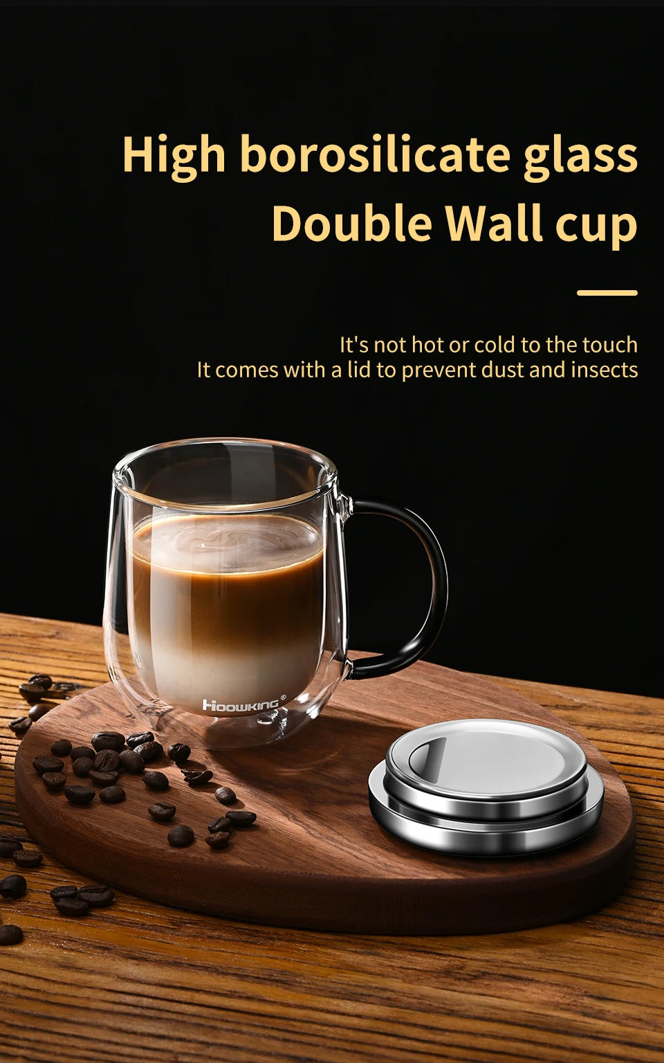 Tasse en verre à double paroi en verre borosilicate de 350-450 ml, résistante à la chaleur