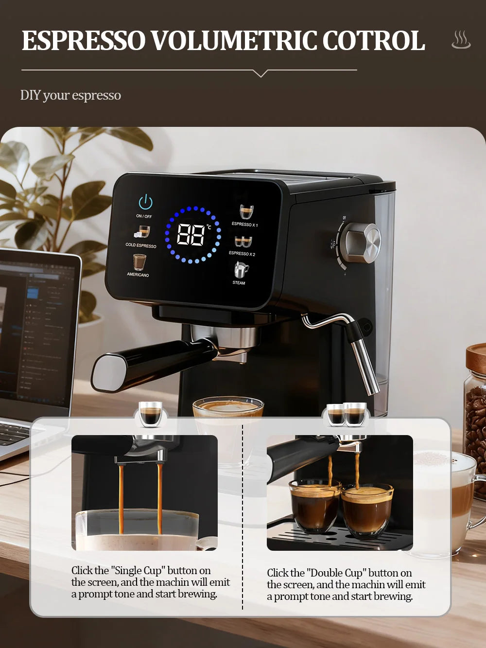 Machine à expresso domestique Machine à café infuseur chaud et froid à écran tactile