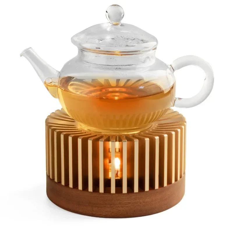 Chauffe-théière en alliage d'aluminium creux doré, chauffe-cafetière à bougie