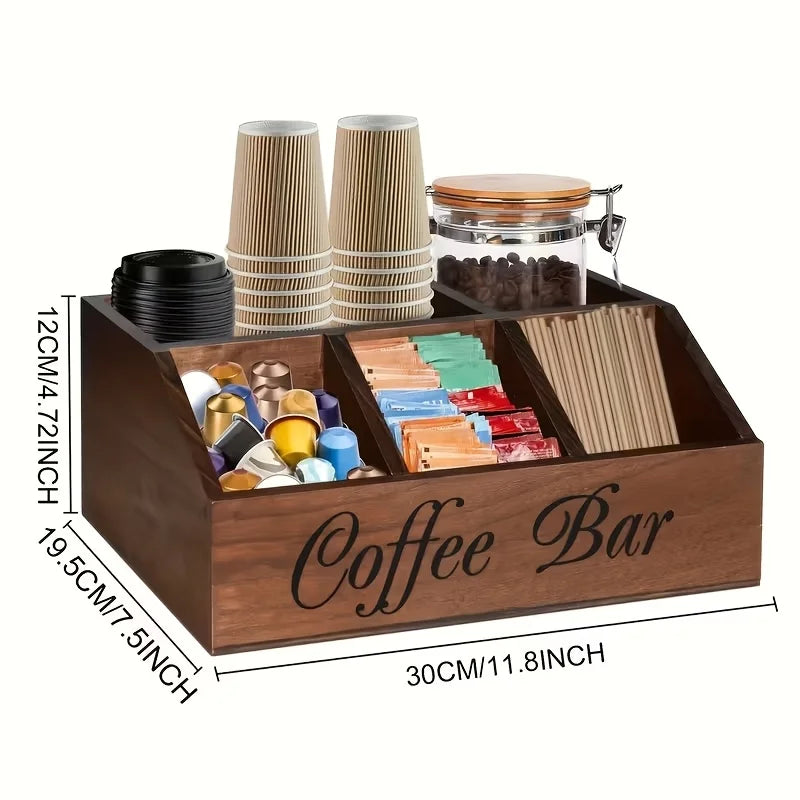 Boîte de Rangement à Café Boutique, Organisateur en Bois Classique Multifonctionnel pour Café