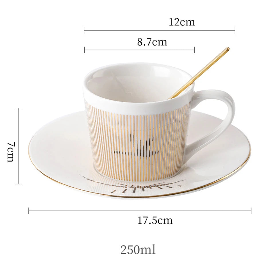 Ensemble tasse à café, soucoupe et plateau en céramique à reflet holographique mobile