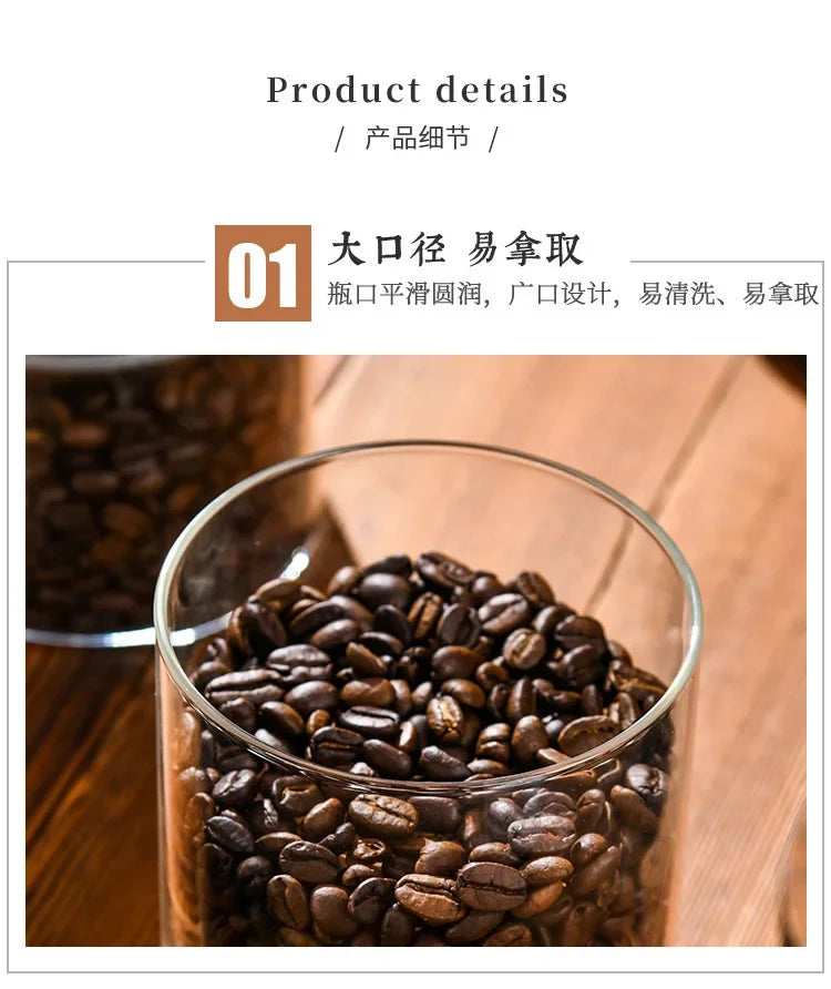 Bocal en verre avec couvercle en bois 1 pièce, récipient alimentaire hermétique, pour grains de café, cuisine