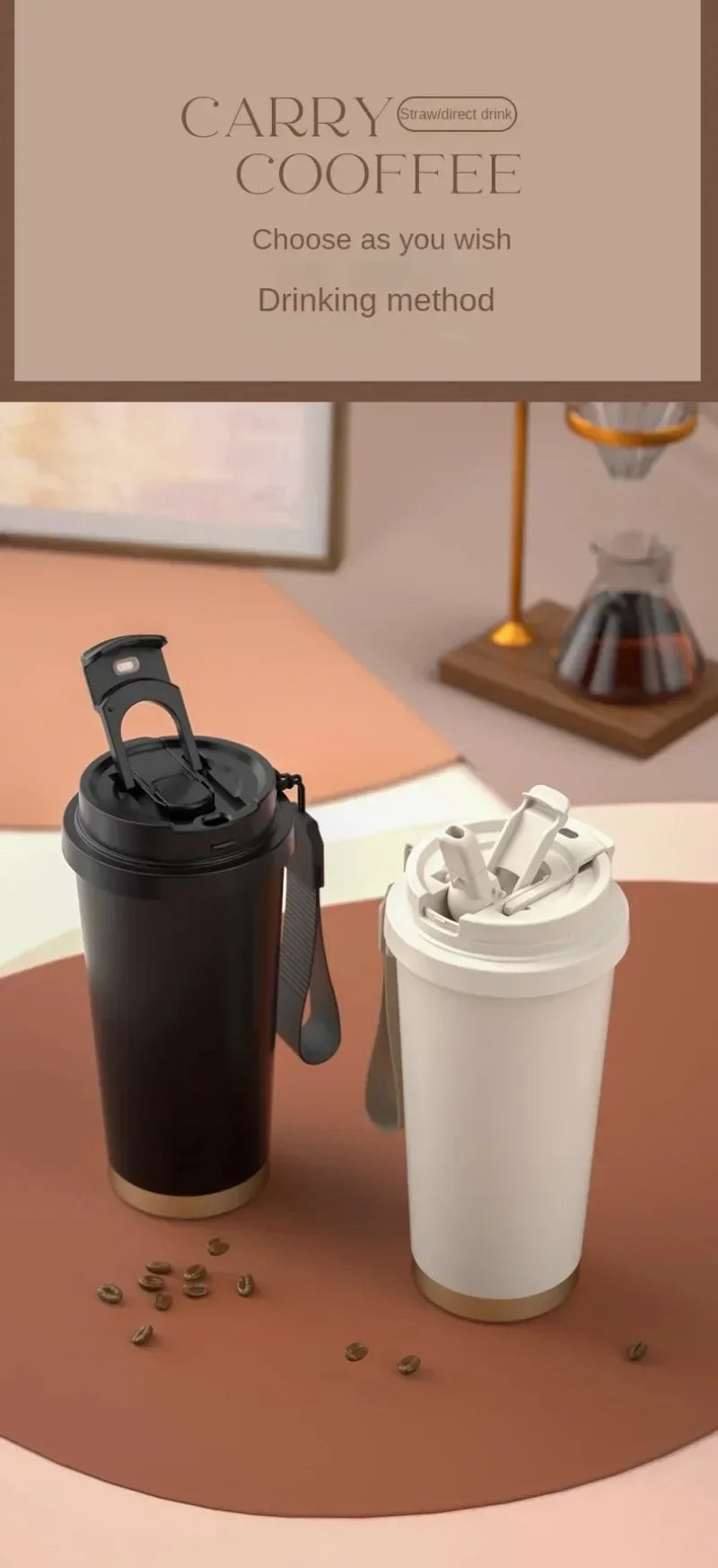 Tasse à café isotherme élégante en céramique, acier inoxydable à double paroi sous vide