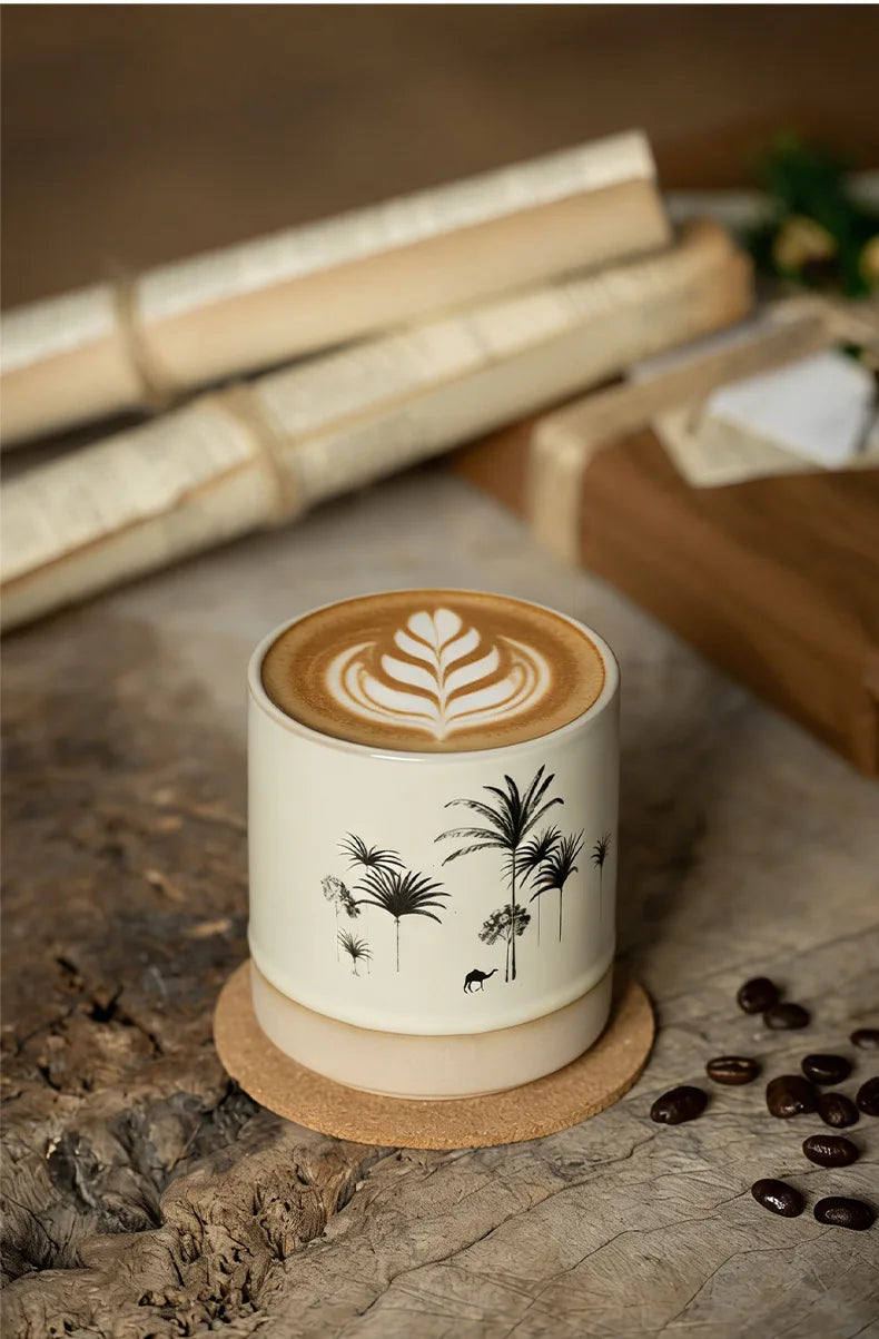 230ML Tasse Rétro en Poterie Grossière Style Moyen-Orient Arbre à Palmiers Arabe Chameau Thé