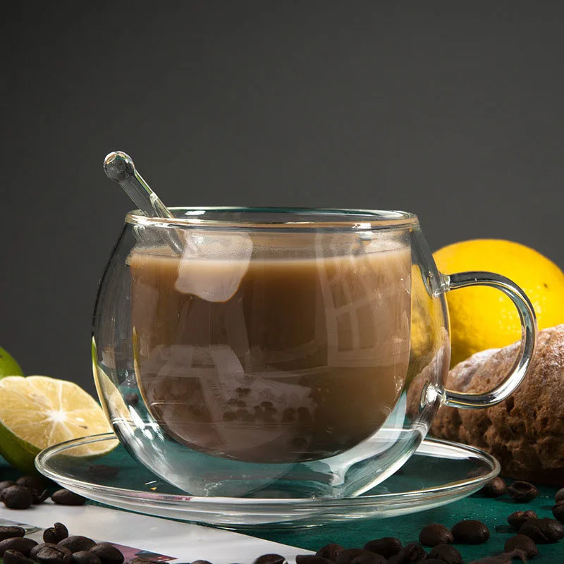 Tasse à café en verre à double paroi avec cuillère Ensemble de tasses à lait transparentes et résistantes à la chaleur