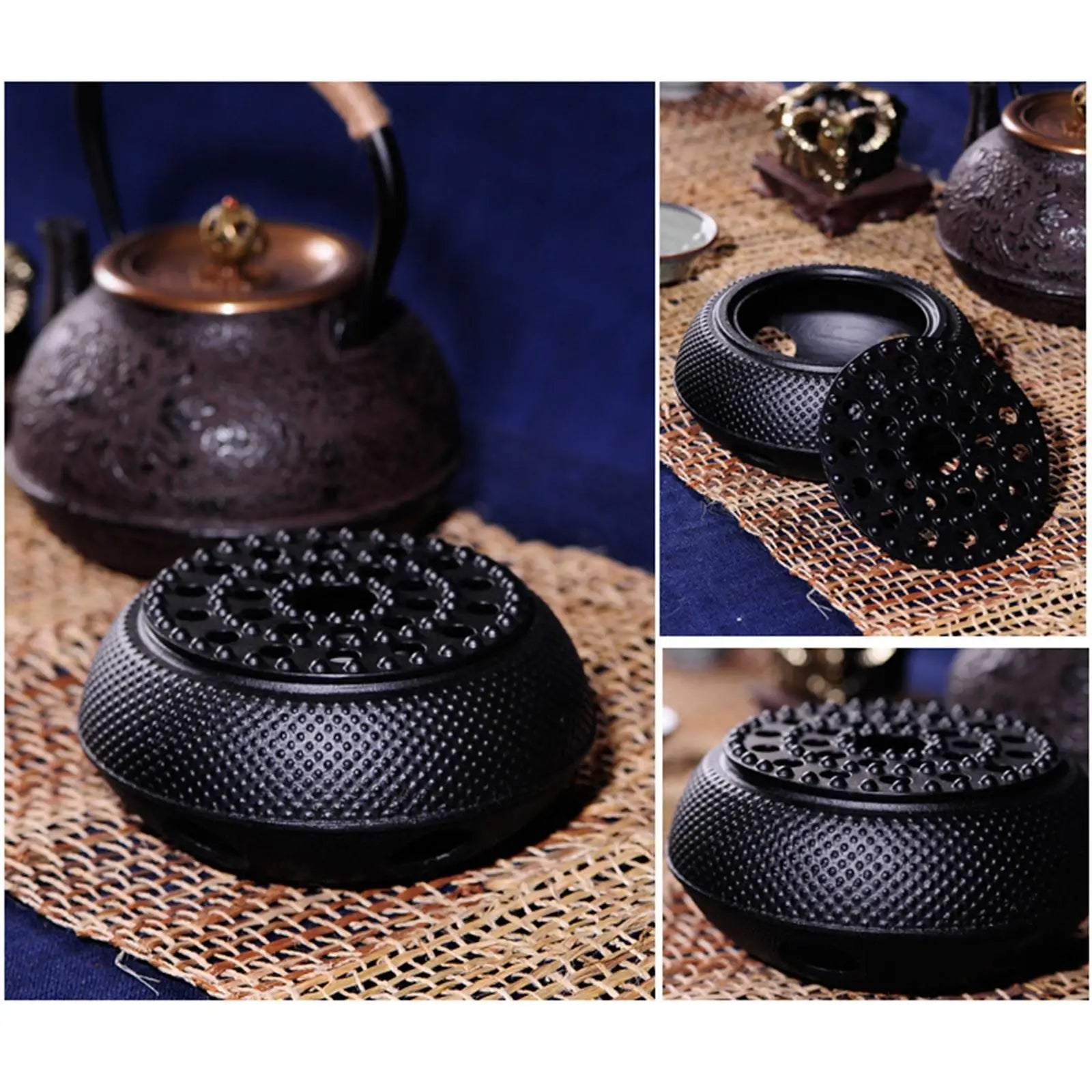 Chauffe-théière en fonte noire, support de bougie, réchaud, support de théière