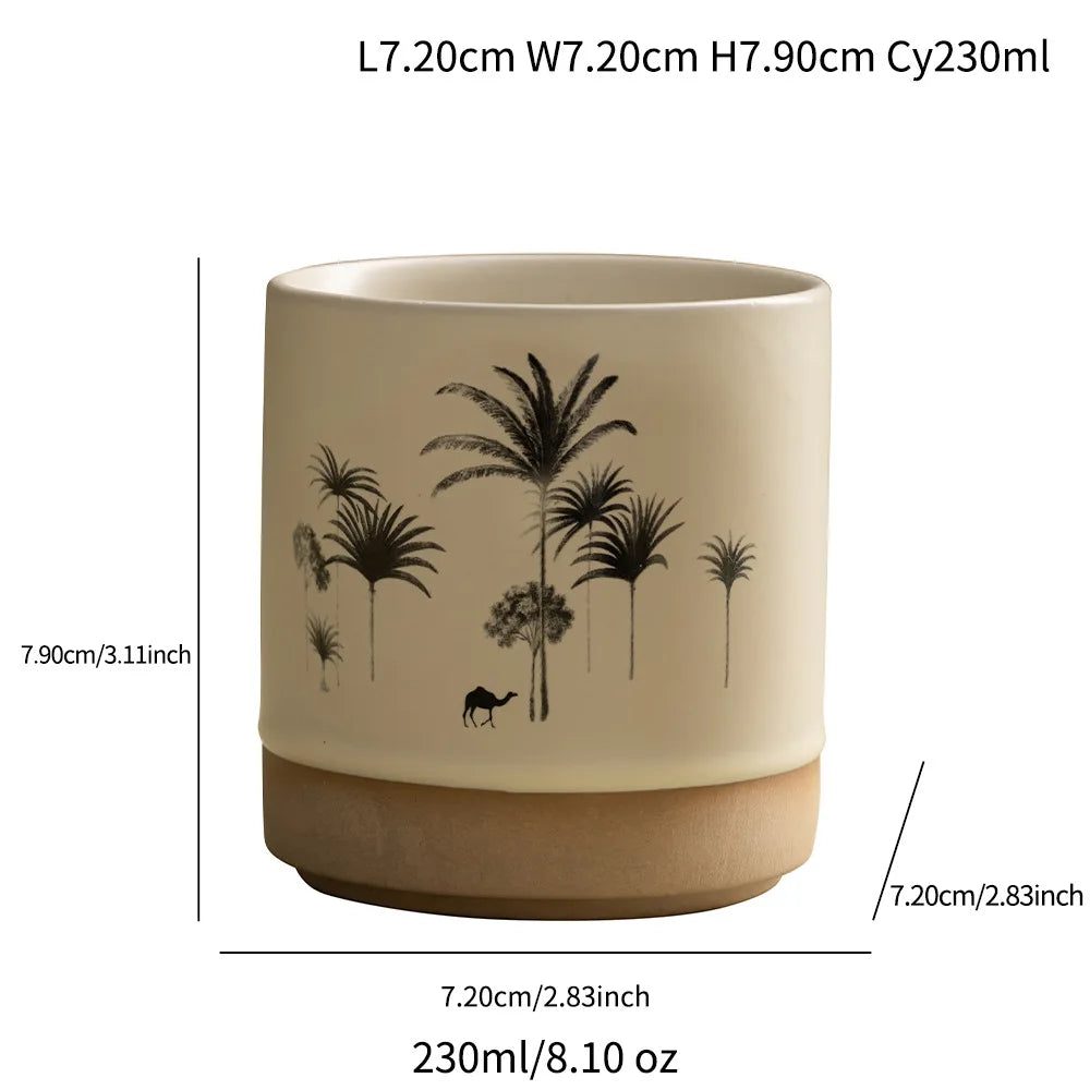 230ML Tasse Rétro en Poterie Grossière Style Moyen-Orient Arbre à Palmiers Arabe Chameau Thé