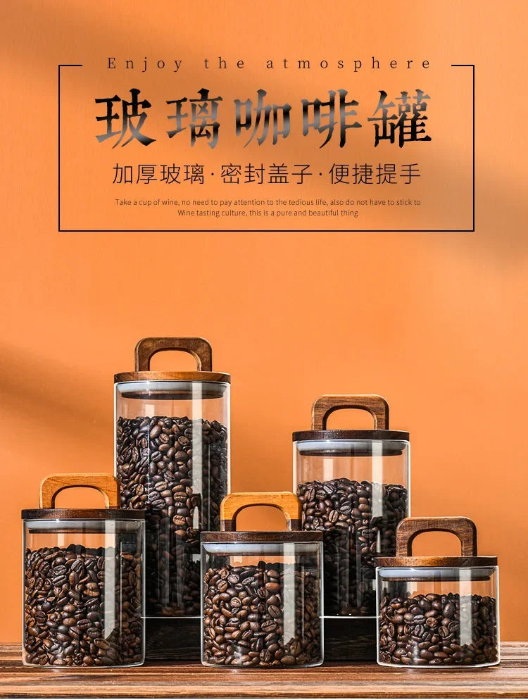 Bocal en verre avec couvercle en bois 1 pièce, récipient alimentaire hermétique, pour grains de café, cuisine