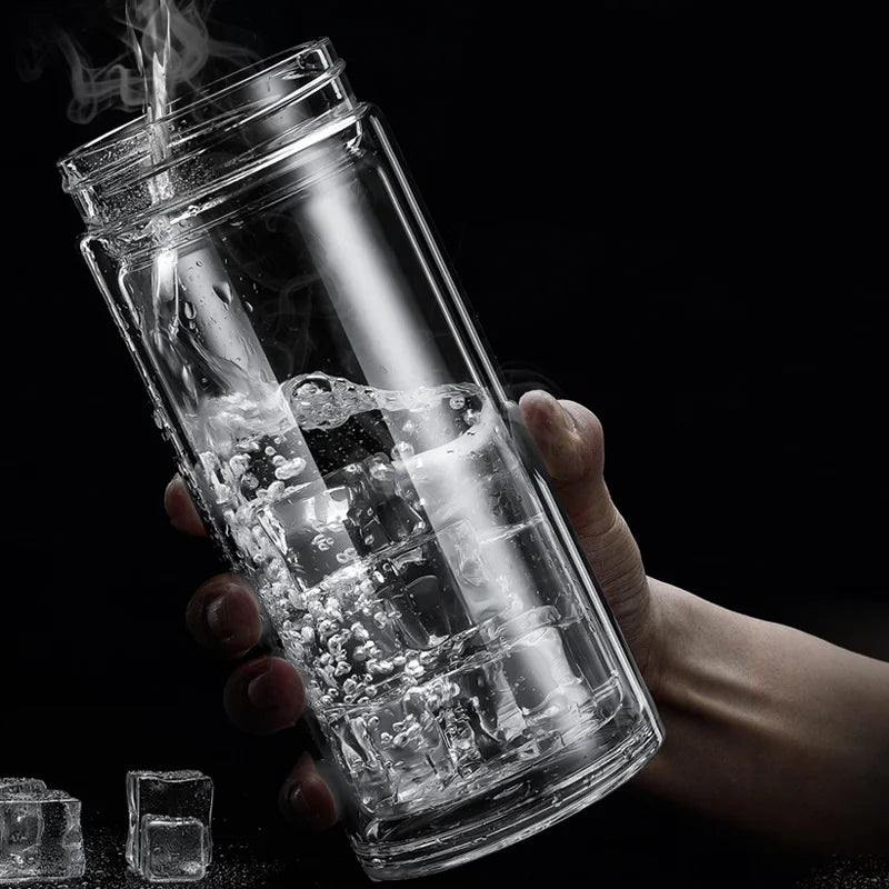 Bouteilles de thé en verre étanches avec infuseur Tasse à double paroi en acier inoxydable