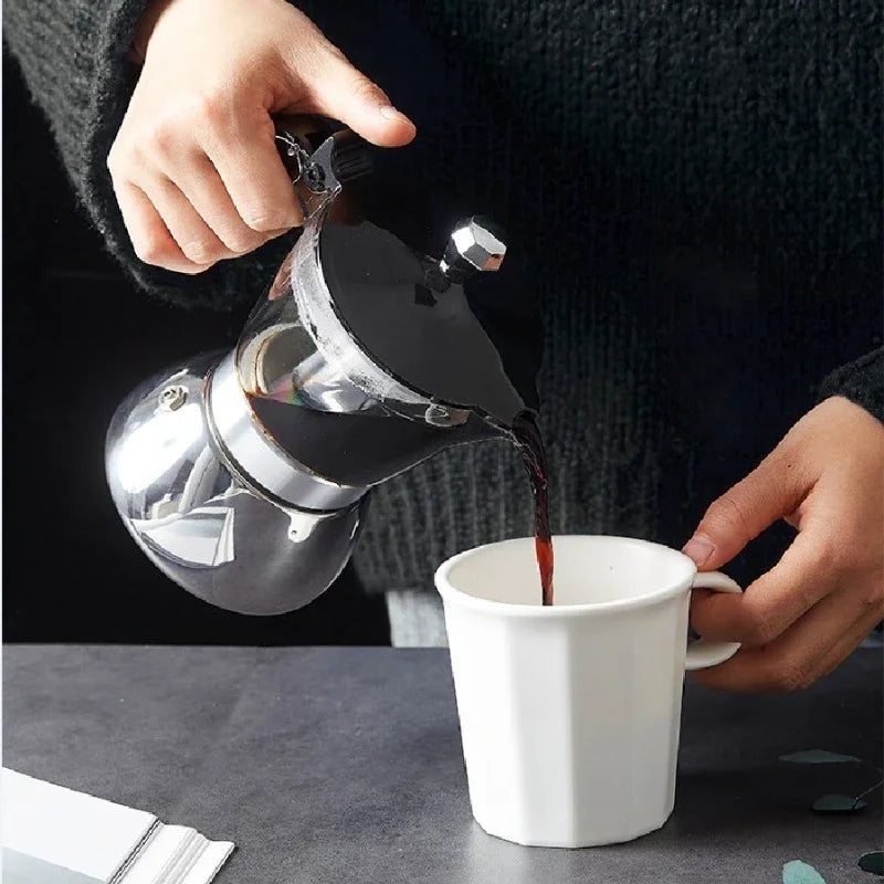 Cafetière Moka Classique en Acier Inoxydable, Cafetière Expresso 4/6 Tasses pour Cuisinière, Café Italien