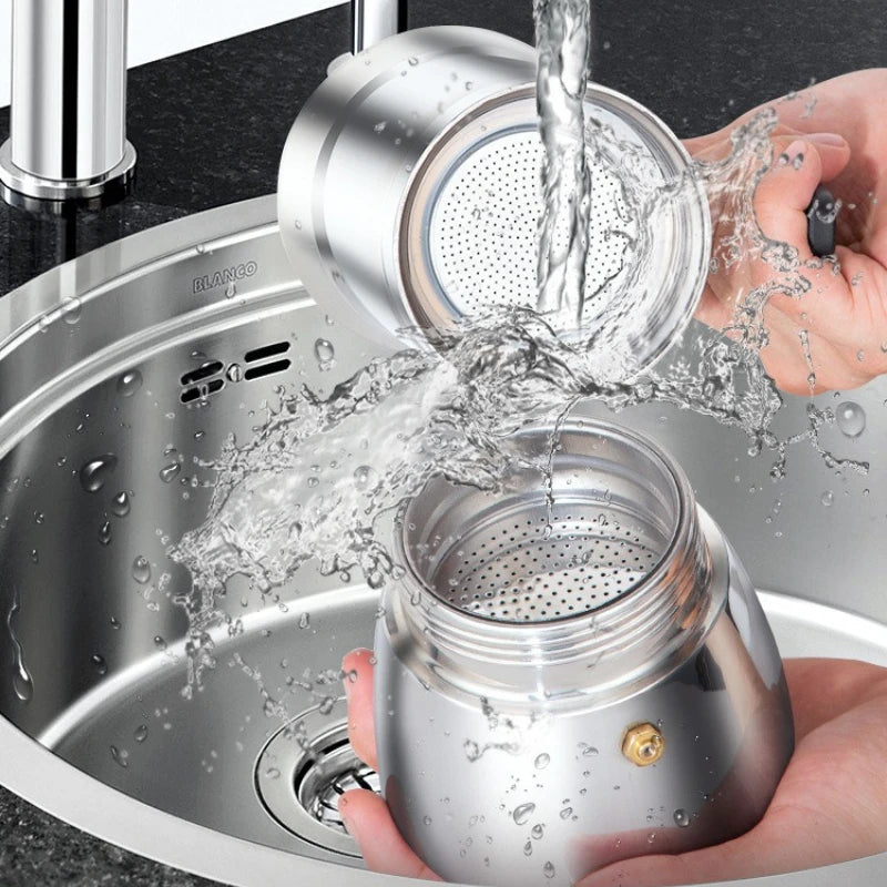 Cafetière Moka Classique en Acier Inoxydable, Cafetière Expresso 4/6 Tasses pour Cuisinière, Café Italien
