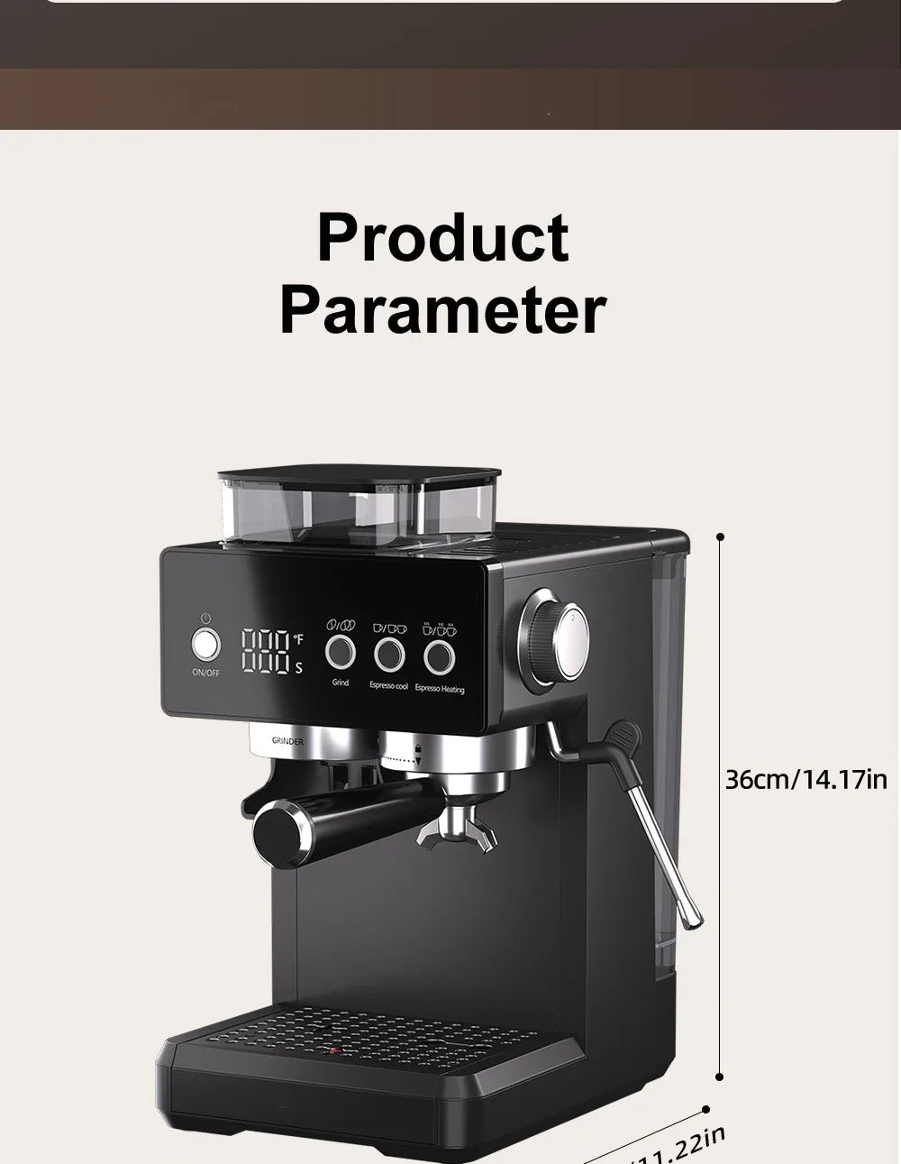 3-in-1 Semi-Automatic Espresso Machine with Built-in Grinder & Milk Frother | Cold Brew Function | 20Bar Pump for Home Barista