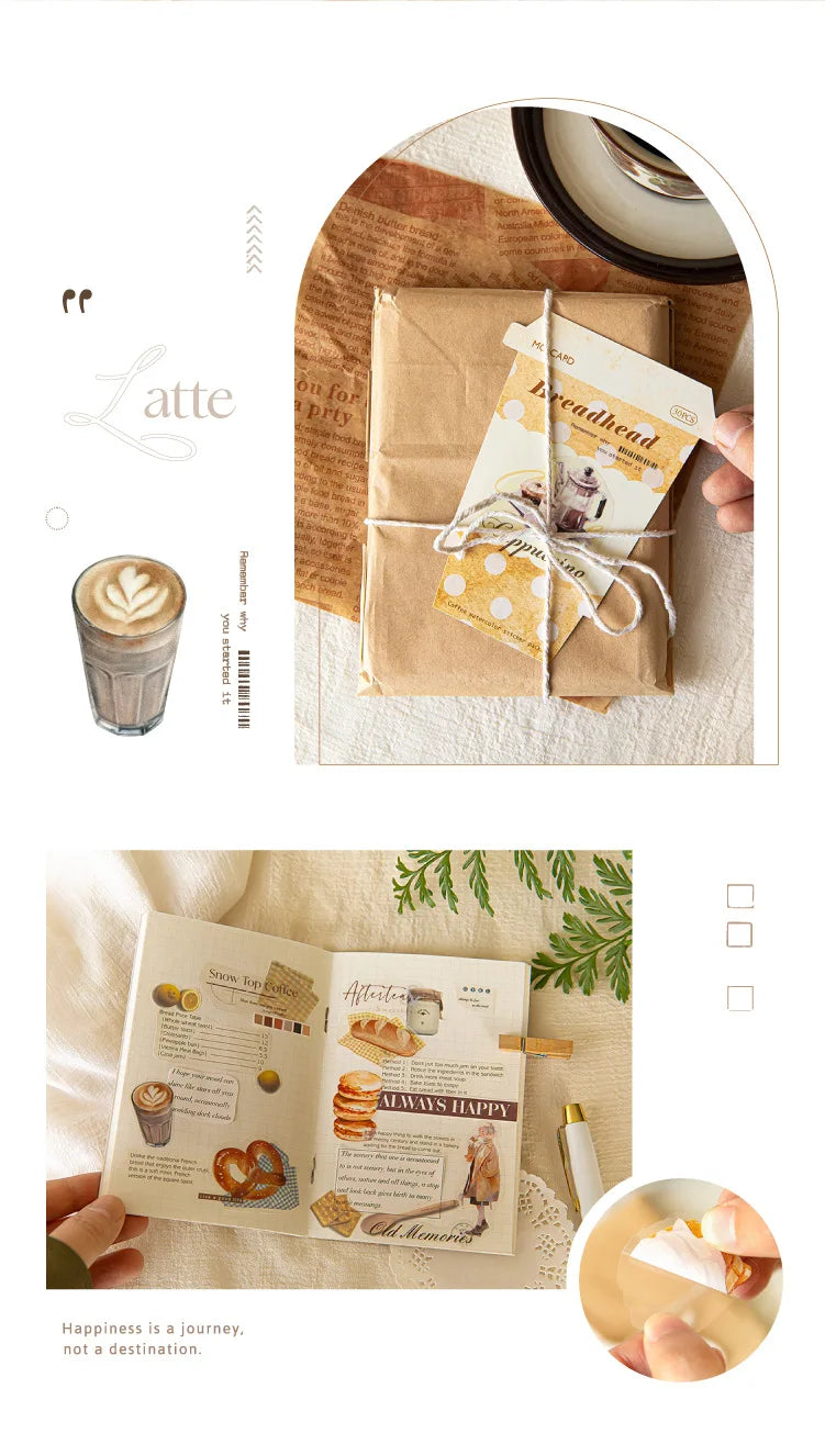 Lot de stickers PET Thème café vintage Créativité Adhésif DIY Scrapbooking