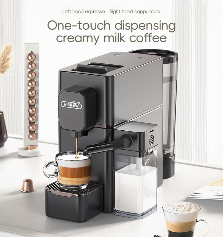 HiBREW  Capsule Coffee Machine Automatic Frothed Milk Cappuccino and Latte Espresso Coffee Maker H15