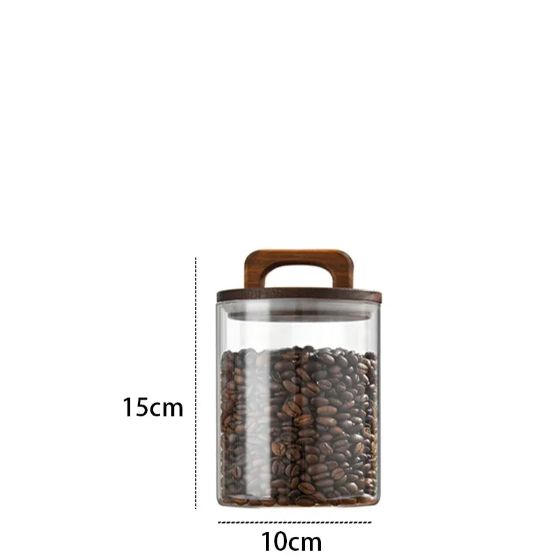 Bocal en verre avec couvercle en bois 1 pièce, récipient alimentaire hermétique, pour grains de café, cuisine