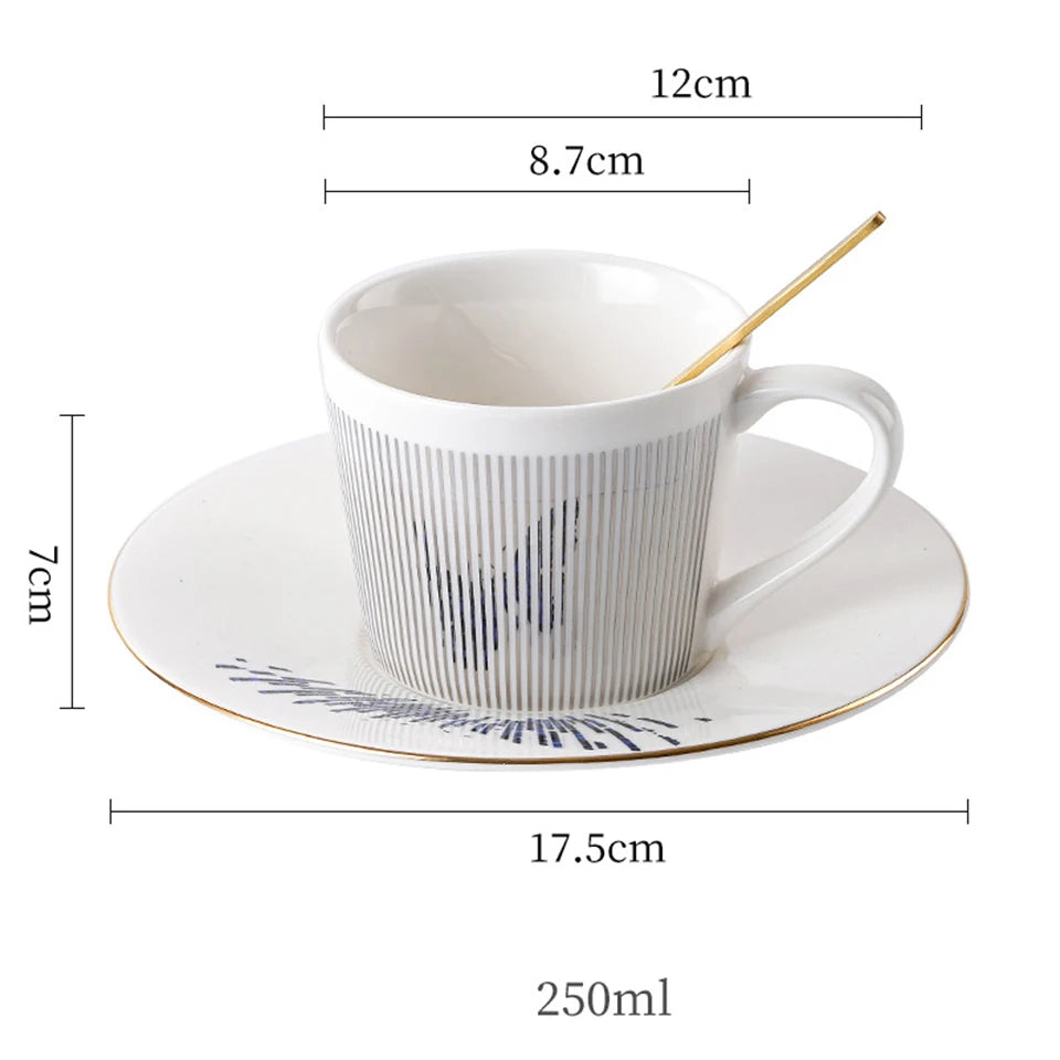 Ensemble tasse à café, soucoupe et plateau en céramique à reflet holographique mobile