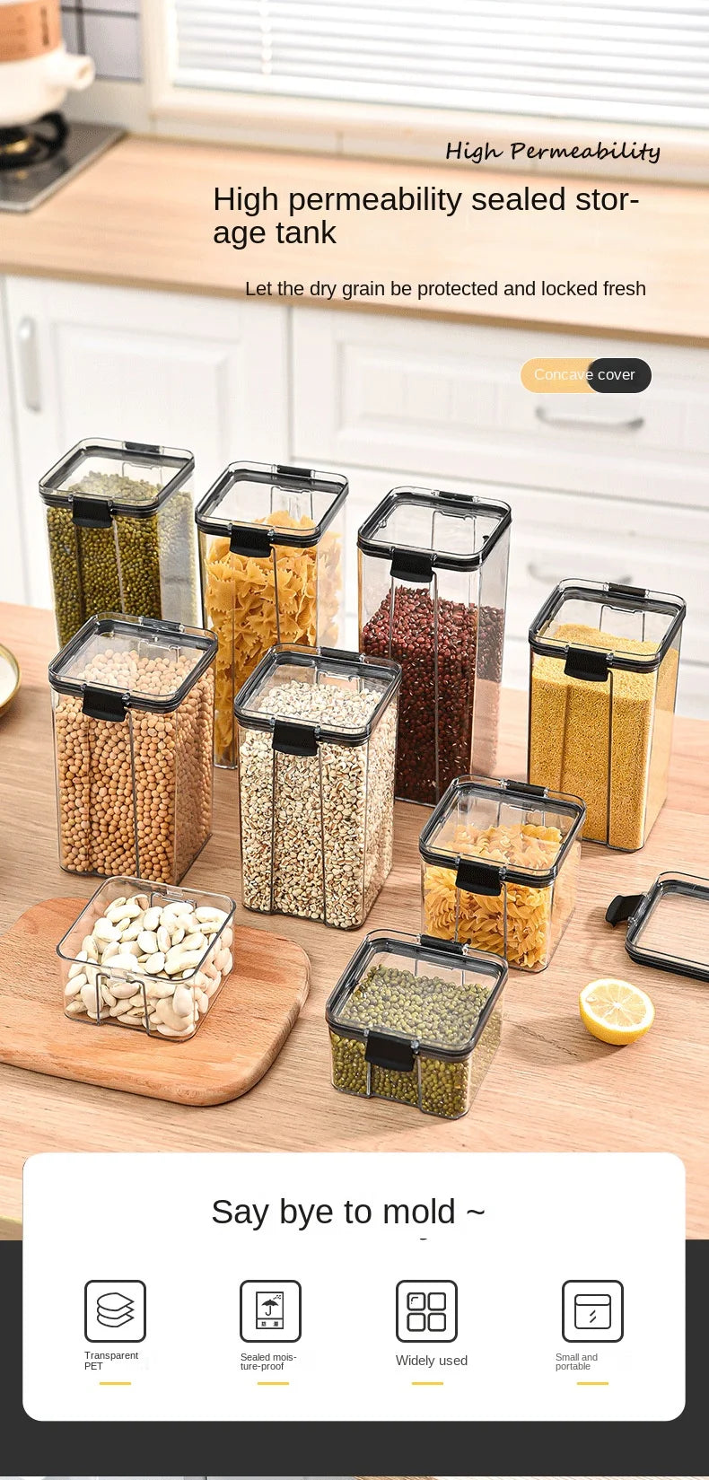 Lot de boîtes de rangement hermétiques pour cuisine, bocaux scellés pour céréales, conteneurs à épices empilables pour tiroir