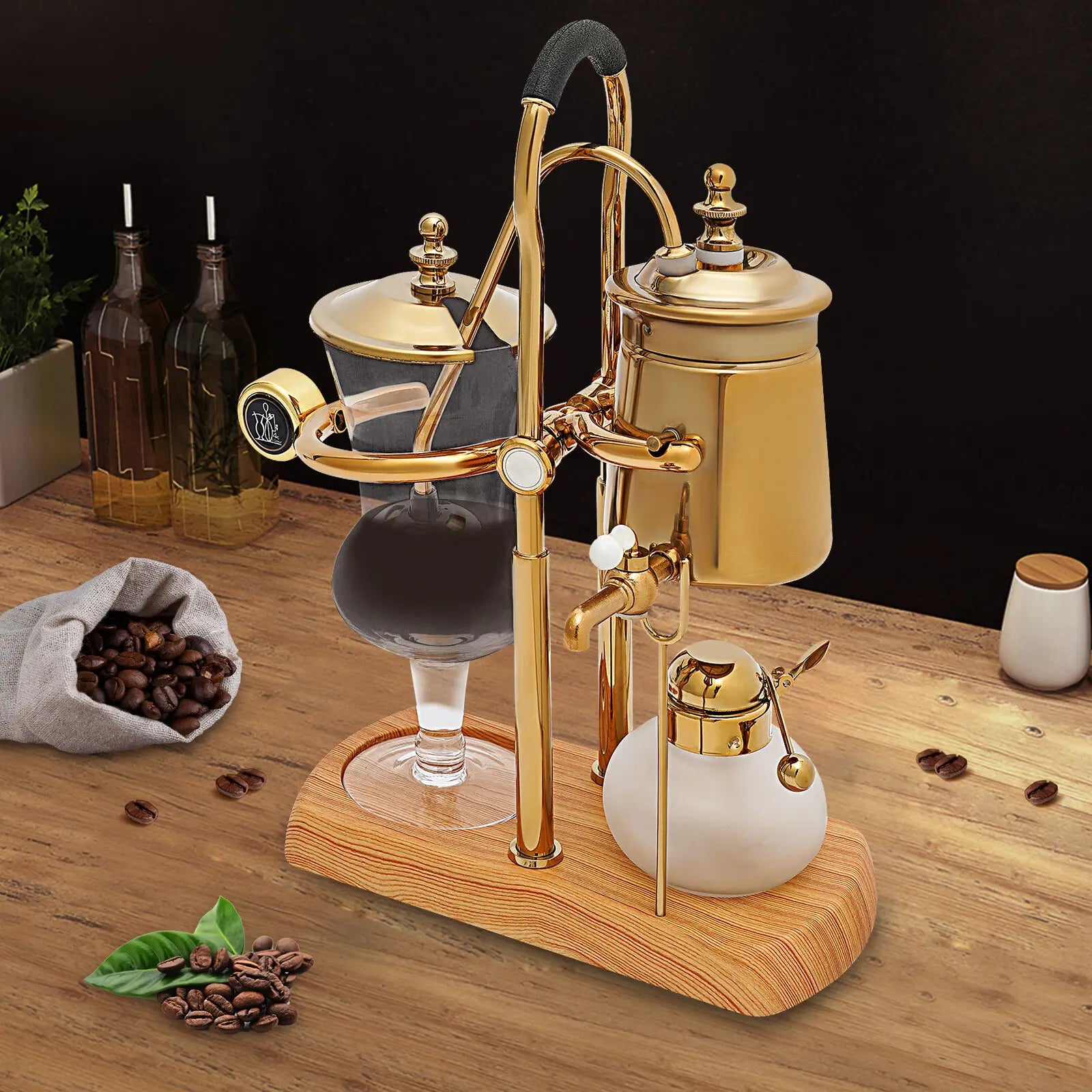 Lot de 400 ml de cafetière à siphon dorée avec filtre intégré pour thé et café