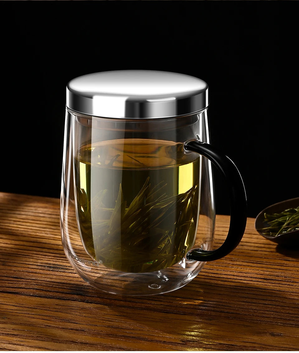Tasse en verre à double paroi en verre borosilicate de 350-450 ml, résistante à la chaleur