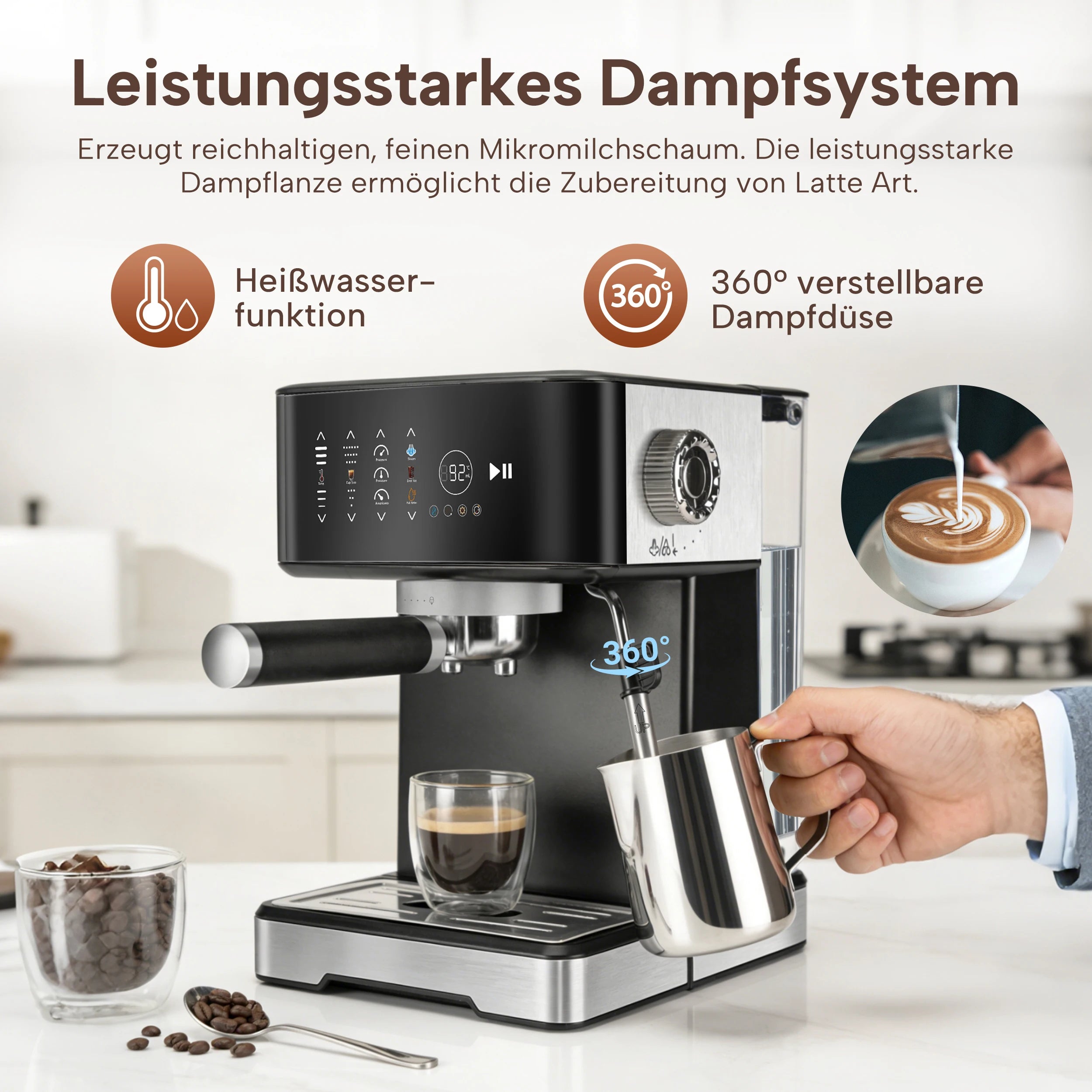 Machine à café expresso 20 bars 1400W avec mousseur à lait et écran tactile