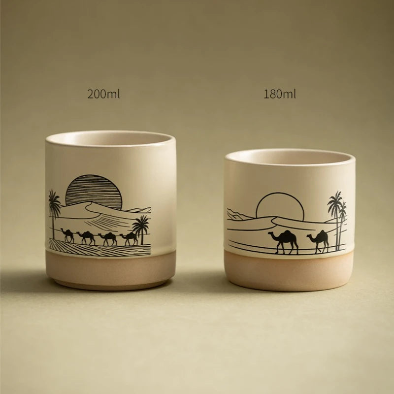 230ML Tasse Rétro en Poterie Grossière Style Moyen-Orient Arbre à Palmiers Arabe Chameau Thé